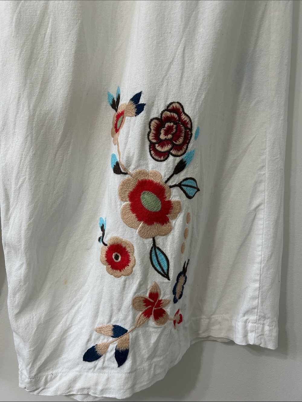 Cynthia Rowley Pants Linen 2X White Wide Leg Elastic Waist Floral Embroidered - Picture 2 of 14